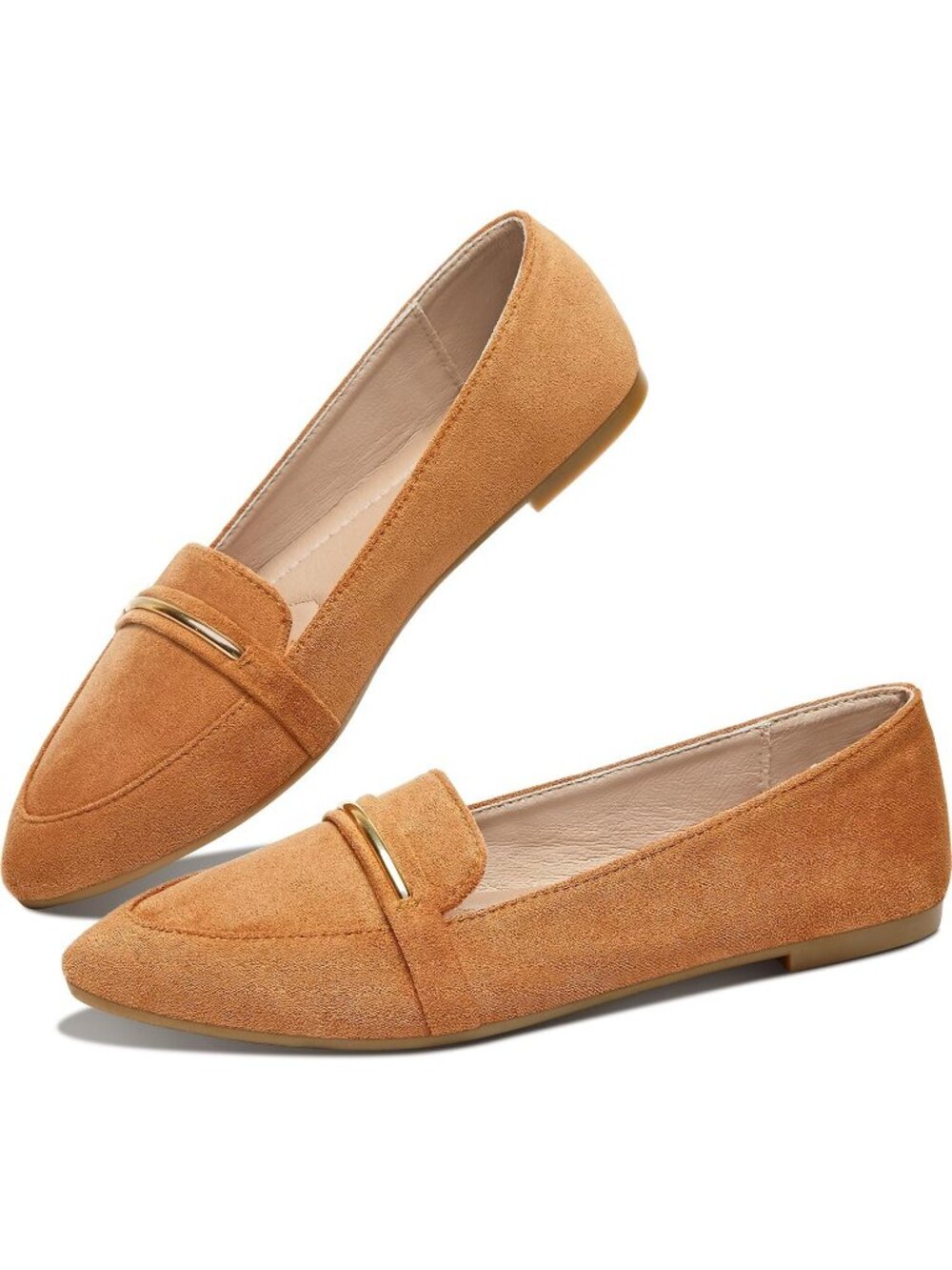 Women's Orange Faux Suede Pointy Toe Flat Comfortable Penny Loafer Slip On Shoes